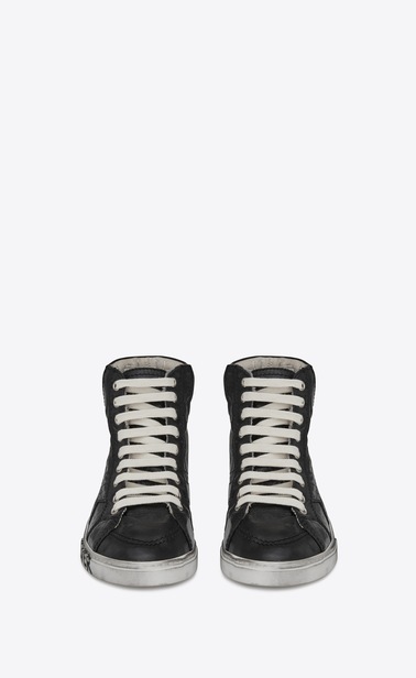 SAINT LAURENT スニーカー レディース ジョー 「SMOKING FOREVER」 ミッドトップスニーカー (ブラック/グリッターキャンバス/スエード&レザー) b_V4